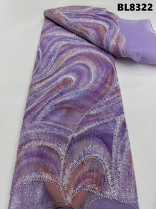 スパンコール刺繍入りメッシュレースフランスレース生地結婚式用グラデーションブライダルグアテマラピーチビーズレース - Product Image 4