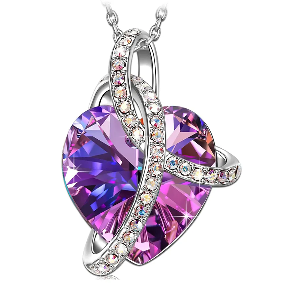 Austria Crystal Love Pendant 925 Sterling Silver Chain Gift Party Wedding Women's Jewelry Heart Austria Rhodium Color Necklace