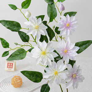 Fleurs artificielles en soie Clematis, grandes fleurs violettes pour la décoration de la maison, accessoires de mariage - Product Image 2