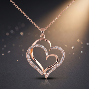 Pendentif double cœur en or rose avec diamant naturel entièrement entouré d'accentuations halo, bijou romantique pour femme, idéal pour le quotidien - Product Image 4