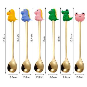 Cuillère en acier inoxydable <span class=keywords><strong>Fox</strong></span> Giraffe Little Monsters Spoon Liama Alpaca Frog, cadeau de Noël, cuillère dorée dinosaure, ensemble de couverts fourchette - Product Image 2