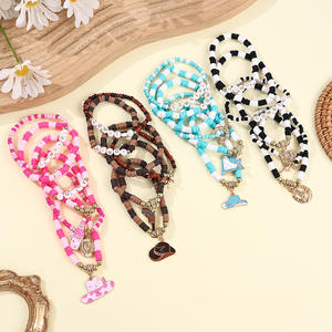 Ensemble de bracelets personnalisés en perles de pâte polymère douce de style western multicolores, 6 pièces/ensemble, avec breloque en forme de botte de cow-girl rose - Product Image 3