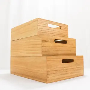 Bersarang kayu peti dengan pegangan Set 3-rumah pertanian Dekorasi kayu wadah penyimpanan/Portabel baki bergulir keranjang/peti