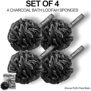 Loofah <b>Bath</b> Sponges - Black Gentle Exfoliating Shower Loofah for Rich Lather, Durable Mesh Body Scrubber for Men & Women 4 Pack - Product Image 1