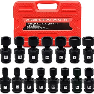 Universal <b>Impact</b> <b>Socket</b> Set 15Pcs 3/8 In Drive Metric 8-22mm Shallow Swivel Automotive Repair - Product Image 1