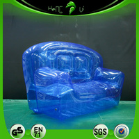 Canapé gonflable double transparent bleu personnalisé en PVC pour camping, salon ou chambre