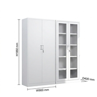 Archivador de Acero Moderno y Minimalista, con Puerta de Vidrio con Cerradura, Gabinete Bajo de Perfil Dividido para Almacenamiento de Documentos de Oficina