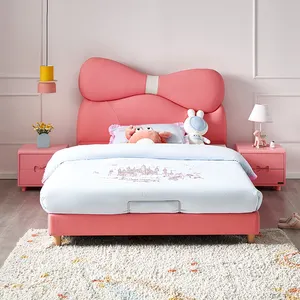 105298 Quanu Pink Upholstered Princess Beds For Kids Girl