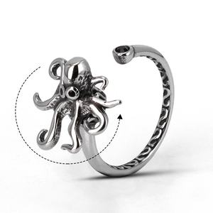 Waterproof 316LStainless Steel <b>Fidget</b> <b>Rings</b> Octopus Shape Retro Texture Open Adjustable Marine Style Jewelry for <b>Men</b> Women Daily - Product Image 6