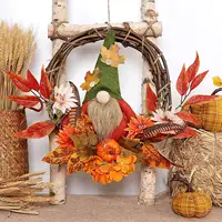 गिरावट फसल सजावट शरद ऋतु कृत्रिम मेपल का पत्ता और कद्दू सजावट धन्यवाद फांसी के साथ पुष्पांजलि Gnome
