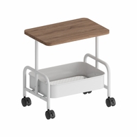 Chariot de rangement de style industriel Joyings avec surface en bois et panier en fil métallique et étagère mobile à roulettes