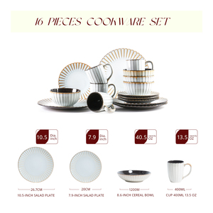 Set di 16 Pezzi in Gres Rustico Bianco con Sfumature Verticali e Smalto Reattivo, Piatti, Ciotole e Tazze con Interno Nero, Adatti al <span class=keywords><strong>Forno</strong></span> - Product Image 3