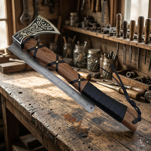 Hacha Vikinga Tomahawk |   Cuchilla de Acero al Carbono Forjada a Mano de 16 Pulgadas con Funda de Cuero y Madera de Palisandro |   Hacha para Trabajos en Madera, Camping y Actividades al Aire Libre, Ideal para Regalo - Product Image 4