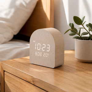 Horloge numérique intelligente à LED <span class=keywords><strong>en</strong></span> bois, design simple et compact, avec alarme, pour table de chevet d'hôtel, cadeau promotionnel, pour la maison ou usage familial individuel. - Product Image 2