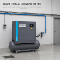 Compresseur d'air rotatif à vis à injection d'huile Atlas Copco GA18 monté sur réservoir, unité intégrée avec réservoir de réception d'air