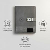 Carnet A5 avec chargeur sans fil 8000 mAh, couverture en cuir imprimée, reliure cousue, cadeau d'entreprise personnalisé, verrouillage par empreinte digitale, batterie externe