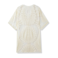 Cardigan en maille brodée pour femme, style plage, protection solaire, à lacets, pour vacances en extérieur