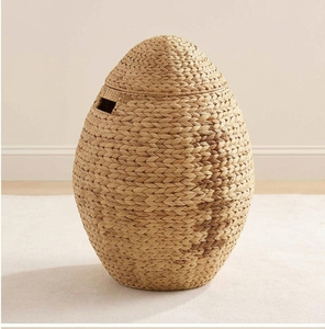 Cesto de Ropa con Forma de Balón, Tejido con Jacinto de Agua Sostenible, con Tapa, para Almacenamiento de Ropa y Juguetes del Hogar - Product Image 1