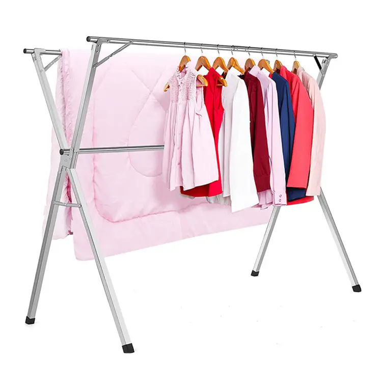 Double Poles 201 Stainless Steel Foldable Telescopic Hanging Clothes Rack