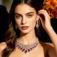 Ensemble de bijoux de mariée XM S259 en zircon cubique rouge de luxe, collier et boucles d'oreilles pour femmes, pour mariage, fête, tenue de soirée
