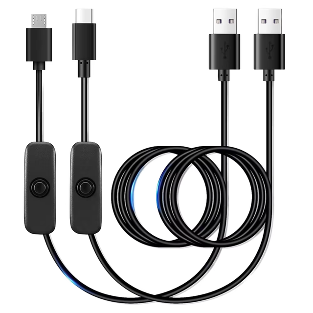 Kebaolong 1.2M Micro-USB to Type-C Charging Cable with On/Off Switch LED Lamp Pure Copper Conductor Metal PVC Jacket