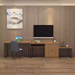 Economical Commercial Hotel Bedroom Furniture Set Solid Wood Bed with Upholstered Headboard Nightstands TV Cabinet & <b>Wardrobe</b> - Product Image 5