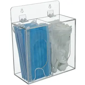 Wall mounted disposable facemask acrylic dispenser with top feed lid and punch-free stickers