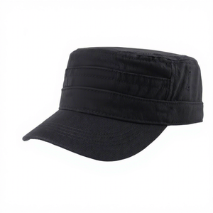Casquette en coton noire OEM à 5 panneaux, unisexe, décontractée, ajustée, printemps-été, couleur unie, taille adulte 56-58 cm - Product Image 1