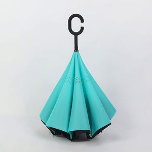 Parapluie inversé personnalisé à double couche avec poignée en C mains libres - Product Image 3