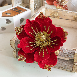 Decoración Navideña, Flor de Magnolia de Terciopelo de 20 cm, Decoración Navideña con Flores, Tela Adhesiva con Purpurina - Product Image 4