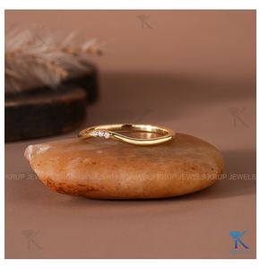 18K Gold Curved Wishbone Band with Three Sparkling Diamonds Elegant Stackable Ring for Women Wedding or Anniversary <b>Fine</b> Jewelry - Product Image 2