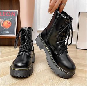 Bottines en cuir pour femmes, style punk, <span class=keywords><strong>mi</strong></span>-<span class=keywords><strong>mollet</strong></span>, <span class=keywords><strong>bottes</strong></span> à semelle épaisse tendance, bottines pour femmes automne/hiver - Product Image 6