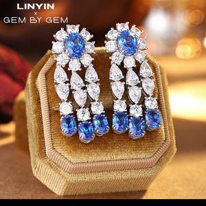 Lanphear Luxury Light 925 Silver Lab Grown Cobalt Spinel Pendientes largos de borla de gota Banquete Pendientes de joyería de boda para mujer - Product Image 4