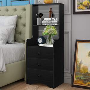 <span class=keywords><strong>Noir</strong></span> Moderne Lit Côté Grand Fin Support <span class=keywords><strong>De</strong></span> <span class=keywords><strong>Table</strong></span> <span class=keywords><strong>De</strong></span> Nuit <span class=keywords><strong>De</strong></span> <span class=keywords><strong>Chevet</strong></span> <span class=keywords><strong>Table</strong></span> avec Étagère <span class=keywords><strong>De</strong></span> Rangement et 3 Tiroirs pour Chambre Salon - Product Image 3