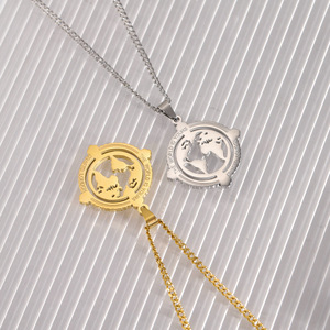 18K Vàng Thép Không Gỉ Vòng Cổ Với Cao Cấp Thời Trang Cutout Gương Bản Đồ Thế Giới Mặt Dây Chuyền Hợp Thời Trang Bướm Chuỗi Phụ Kiện - Product Image 2