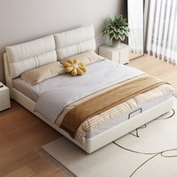 Lederbett 1,8m Technologie-Stoff Creme Schlafzimmermöbel Doppelbett Luftdruck Hoher Stauraum Weiches Bett 1,5m Hochzeitsbett