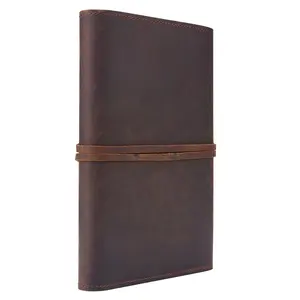 Caderno de couro recarregável para escrever, bloco de notas plano em branco, feito à mão, com logotipo personalizado, livros decorativos