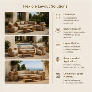 Muebles de Jardín de Lujo, Madera Resistente al Agua, Conjuntos de Sofás <span class=keywords><strong>para</strong></span> Exteriores, Sofá de Patio de Teca <span class=keywords><strong>para</strong></span> Hotel, Conjunto de Sofás Modernos <span class=keywords><strong>para</strong></span> Jardín - Product Image 5