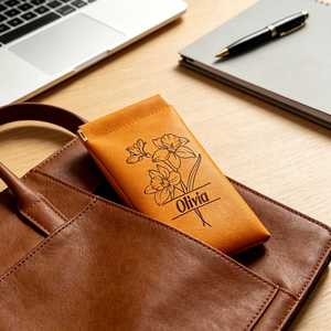 Soft Leather Glasses Pouch, Custom Engraved Name Sunglass Case, Travel <b>Eyeglass</b> Protector, Wedding Favor Party Gift - Product Image 2