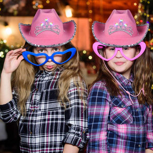 Chapeaux de cowgirl western pour femmes Chapeau Fedora rose à paillettes roulées Bord élégant Couronne Décor pour l'obtention du diplôme Noël Pâques - Product Image 4