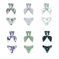 Conjunto de Bikini Halter para Mujer, Diseño Floral, Tela Elástica, Resistente al Cloro, Transpirable, Venta al Por Mayor, Pedidos al Por Mayor, OEM ODM Personalizado
