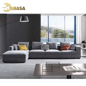 kabasa工厂做客厅家具浅灰色面料1 + 3座和3件贵妃椅分段角沙发