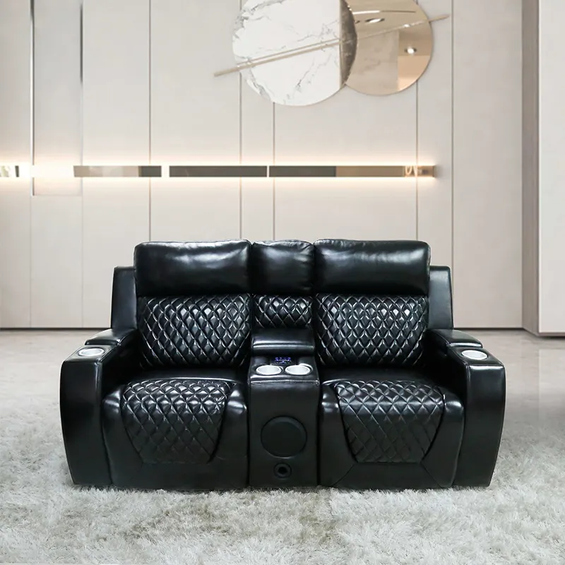2023 yeni çağdaş manuel elektrikli İtalyan tam tahıl deri ev sineması recliner kanepe ses konsolu ile kablosuz şarj