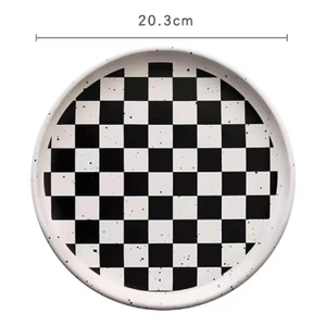 High Quality Splashed Ink Checkerboard Patterned Modern Stoneware <b>Ceramic</b> Handpainted Kitchen <b>Plate</b> Eco-Friendly Dishwasher Safe - Product Image 5