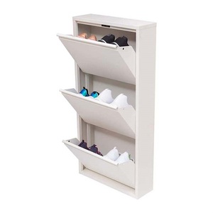 Armadio <span class=keywords><strong>Scarpiera</strong></span> Salvaspazio Bianco Moderno a 3 Ante in Legno, Mobile Portascarpe a 3 Livelli per l'Ingresso, Arredamento Domestico Salvaspazio - Product Image 3