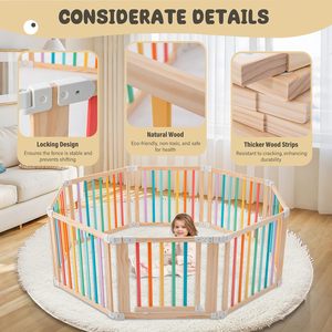 Parque <span class=keywords><strong>infantil</strong></span> de <span class=keywords><strong>madera</strong></span> de varios colores con forma plegable y tamaño, corralito para niños, puerta plegable para bebés, Corralitos de <span class=keywords><strong>madera</strong></span> para niños - Product Image 2