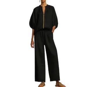 Combinaison décontractée unie à col zippé et jambes larges pour femme – Nouvelle collection été – <span class=keywords><strong>Combishort</strong></span> une pièce - Product Image 5