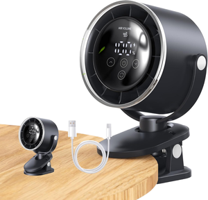<b>Clip</b>-On Portable Handheld <b>Fan</b> USB 360 Rotating Detachable <b>Clip</b> LED Digital Display Quiet Operation Push Button Control 2400mAh - Product Image 1