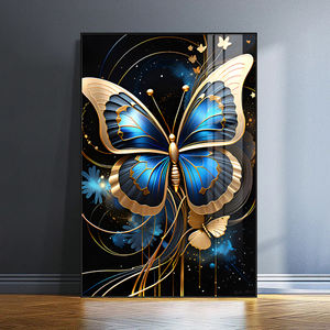 مجموعة فاخرة من 3 قطع عالية الجودة من لوحات جدارية بطباعة الفراشات الذهبية على البورسلين الكريستالي لتزيين غرفة المعيشة - Product Image 3