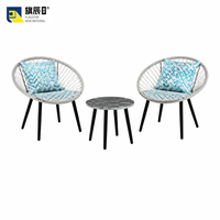 Acapulco Stuhl Outdoor Bistro-Set 3-teilig PE-Seil Geflochten 2 Stühle Marmor-Tischplatte Beistelltisch Schwarze Metallbeine